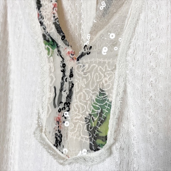 Anthropologie Tiny Cassia Tank Small blouse top white floral embroidered sequins - Picture 5 of 14